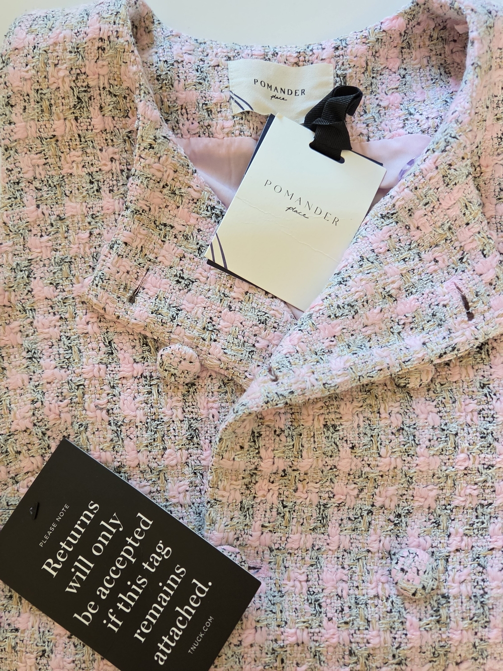 NWT Pomander Place Tuckernuck Pink Tweed Double Breasted Mini Vest Dress Large - Picture 5 of 7